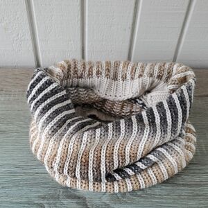 Steve Madden Striped Knit Scarf - Gray, White, Brown